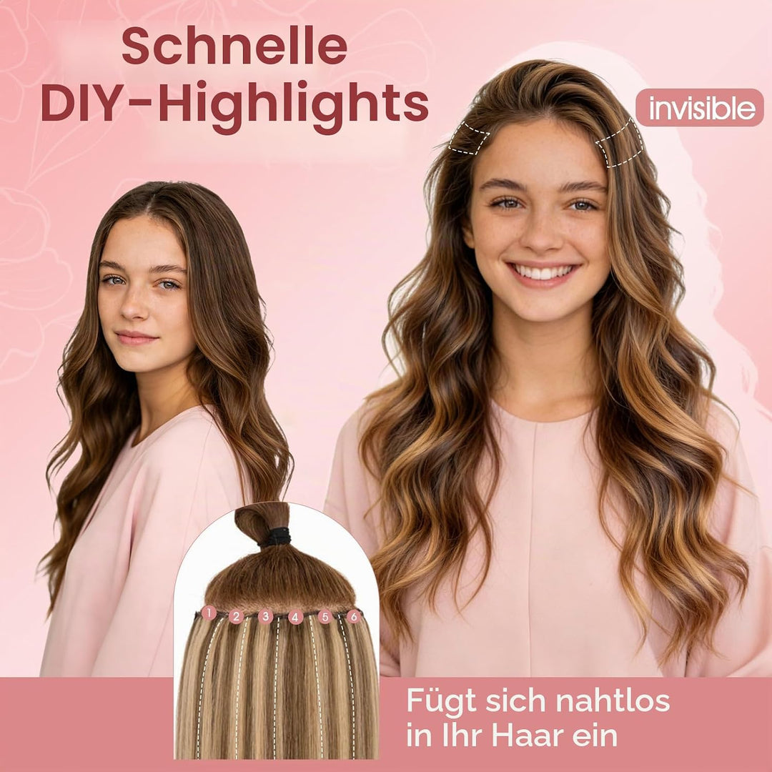 S-noilite Clip in Extensions Echthaar 6 Stück Balayage Haarverlängerung Echthaar Highlights für Frau