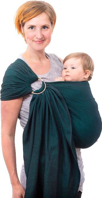 Madame Jordan Ring sling Tragetuch ab Geburt - Biobaumwolle - pur emerald/grün/schwarz - ohne Knoten