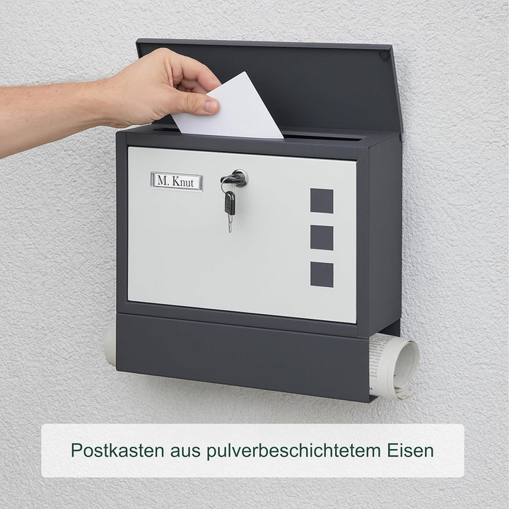 Relaxdays Briefkasten mit Sichtfenster, Metall, 4 Schlüssel, Mit Zeitungsfach, HxBxT: ca. 30 x 36 x
