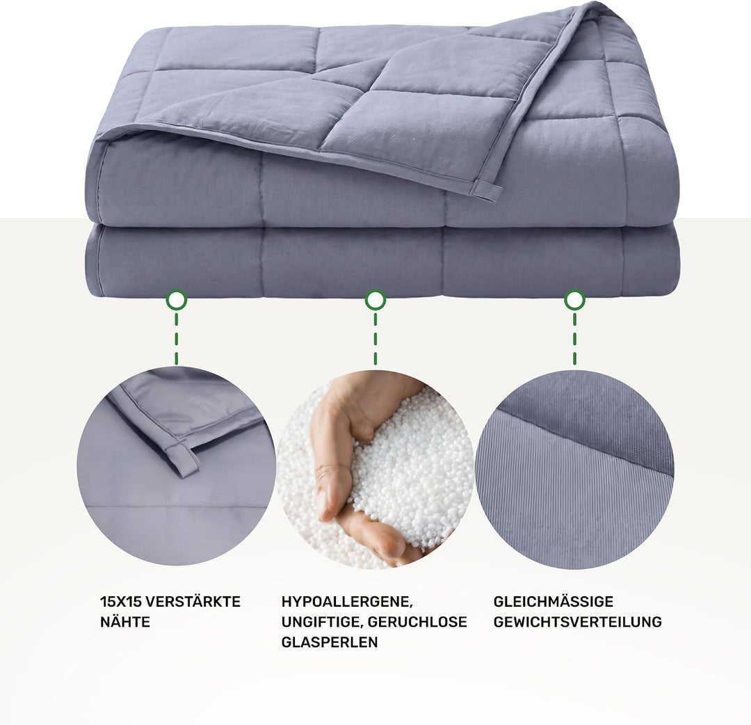 Dailydream Therapie Gewichtsdecke aus Baumwolle, 9,5Kg für Erwachsende, 155 x 200 cm, Grau Grau 155x