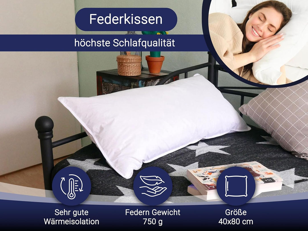 ZOLLNER Federkissen, Kopfkissen, in Hotelqualität, 40x80 cm, Baumwolle, weiss 40 x 80 cm, 40 x 80 cm