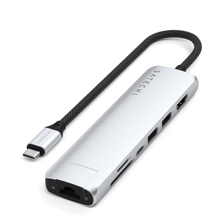 SATECHI 7-in-1 USB-C Hub Slim Plus, HDMI 4K mit 60Hz, 100W PD, 2X USB-A, Ethernet, SD/MicroSD – Für