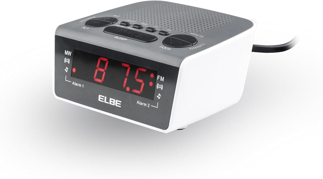 Elbe CR-932 Digitaler Funkwecker, mit AM-/FM-Radio, Schwarz/Weiss