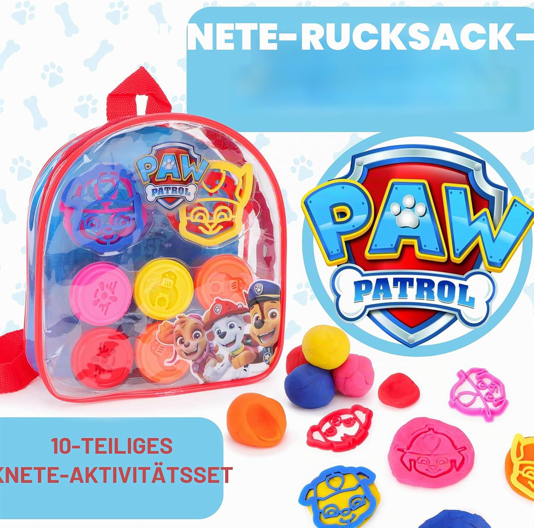 Toyland® Paw Patrol Knetrucksack-Set für Kinder – 5 Teigwannen und 4 Ausstecher inklusive – Paw Patr