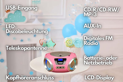 CD-Player mit LED-Beleuchtung | Kopfhöreranschluss | Tragbares Stereo Radio | Kinder Radio | Stereoa