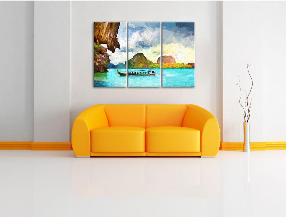 Pixxprint Thailand Phuket Playa Paradisiaca / 3-Teilig/Gesamtmass 120cm Leinwandbild bespannt auf Ho