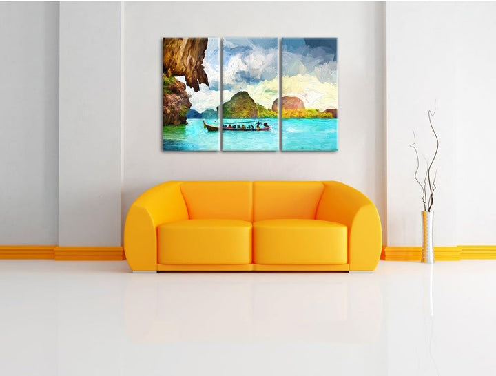 Pixxprint Thailand Phuket Playa Paradisiaca / 3-Teilig/Gesamtmass 120cm Leinwandbild bespannt auf Ho