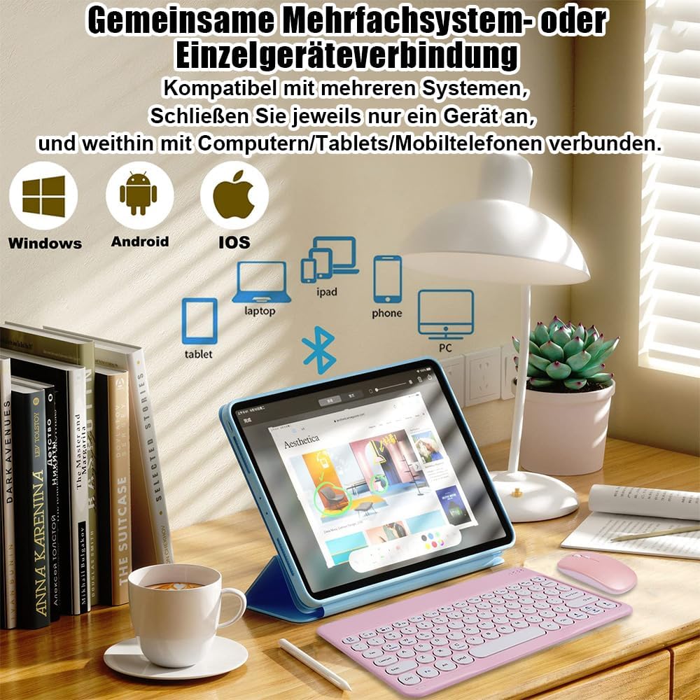 Bluetooth Tastatur Kabellos, Maus Tastatur Sets,Funktastatur Mit Maus Mini Tastatur Ultra-Dünn Wirel
