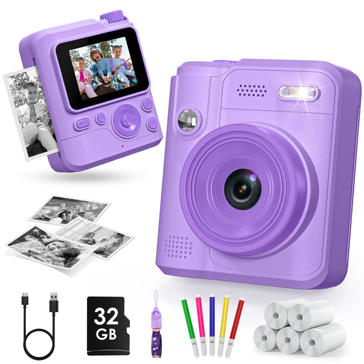 Gofunly Sofortbildkamera Kinder, 1080P HD Kinderkamera Sofortbildkamera mit 32GB Karte & DruckerPapi