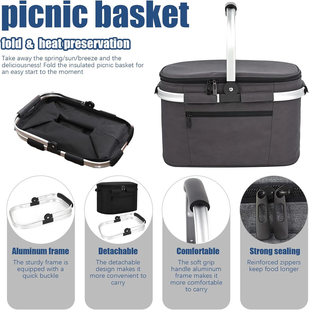 Einkaufskorb Faltbar 30L Wasserabweisender Tragekorb - Isolierte Kühltasche Lunchtasche mit Gepolste