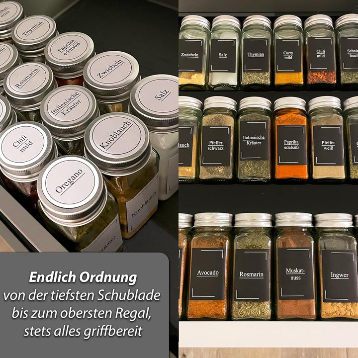 VonBueren Gewürzgläser eckig | Set mit 24 x 120 ml | Gewürzbehälter mit Streueinsatz | spice jars gl