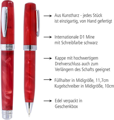 ONLINE 44018 Schreib-Set Bohemian Art Red I Schreibgeräte aus Kunstharz und Acryl I hochwertiger Fül