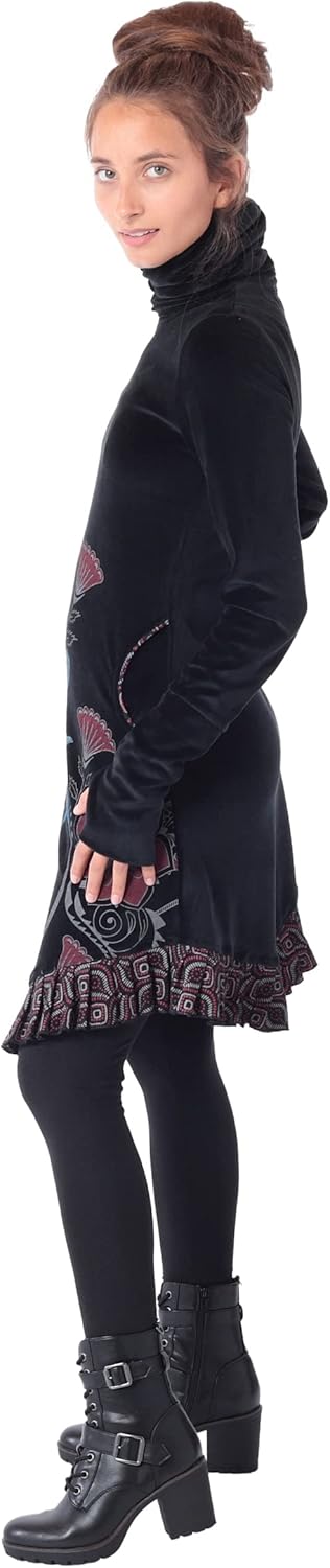 Kleid aus Samt mit Kragen dr20, Schwarz