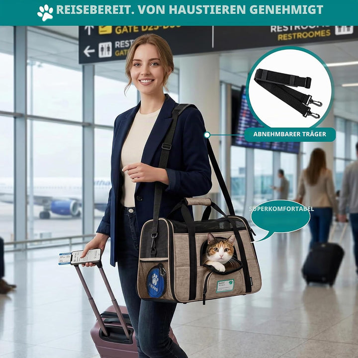 PetAmi Premium Fluggesellschaften zugelassene weiche HaustierReisetasche | belüftetes, komfortables