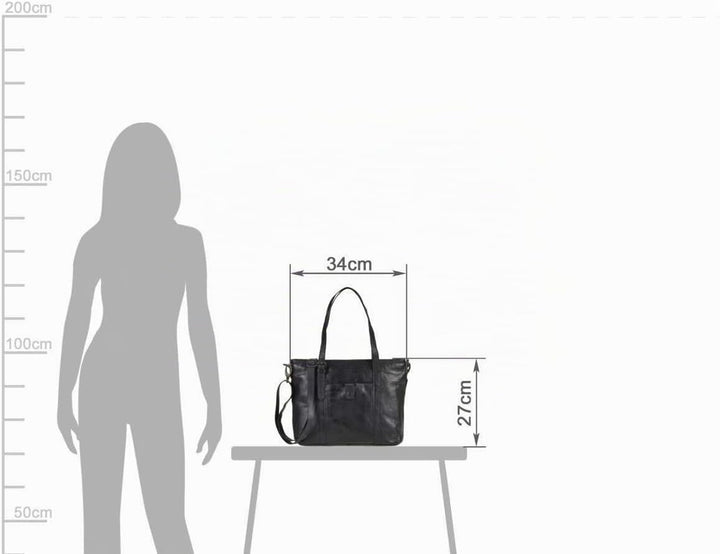 Bear Design Damen Tasche Ledertasche Shopper Schultertasche Handtasche Leder schwarz 34x27cm Cow Lav
