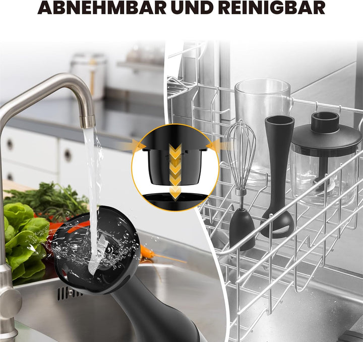 Stabmixer 4 in 1 Pürierstab Hand Blender Mixer Set Elektrische Zwei Geschwindigkeitsstufen Mit Mixst