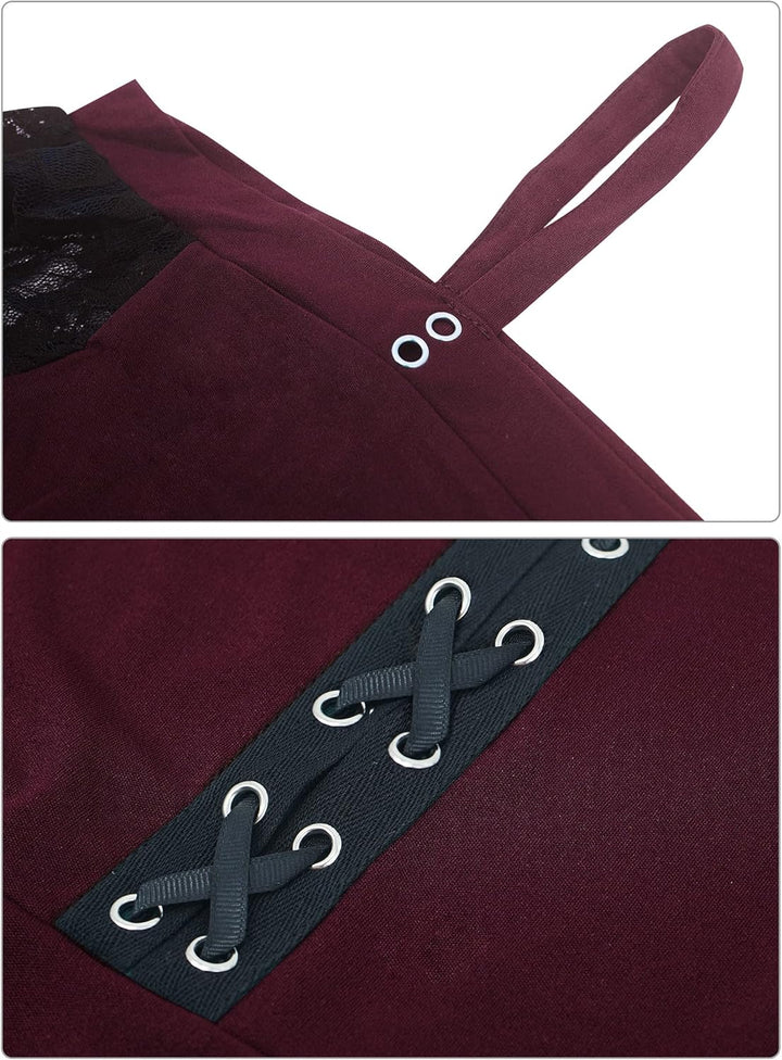Gothic Kleid Damen Vintage A Line Swing Cocktail Gothic Halloween Cosplay Kostüm Minikleid Hexenklei