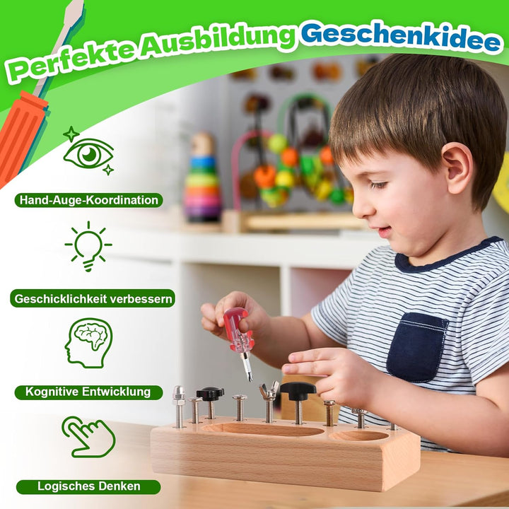 LearnToy Montessori Spielzeug ab 3+ Jahr - Holz Schraubbrett für Feinmotorik - Baby & Kleinkinder