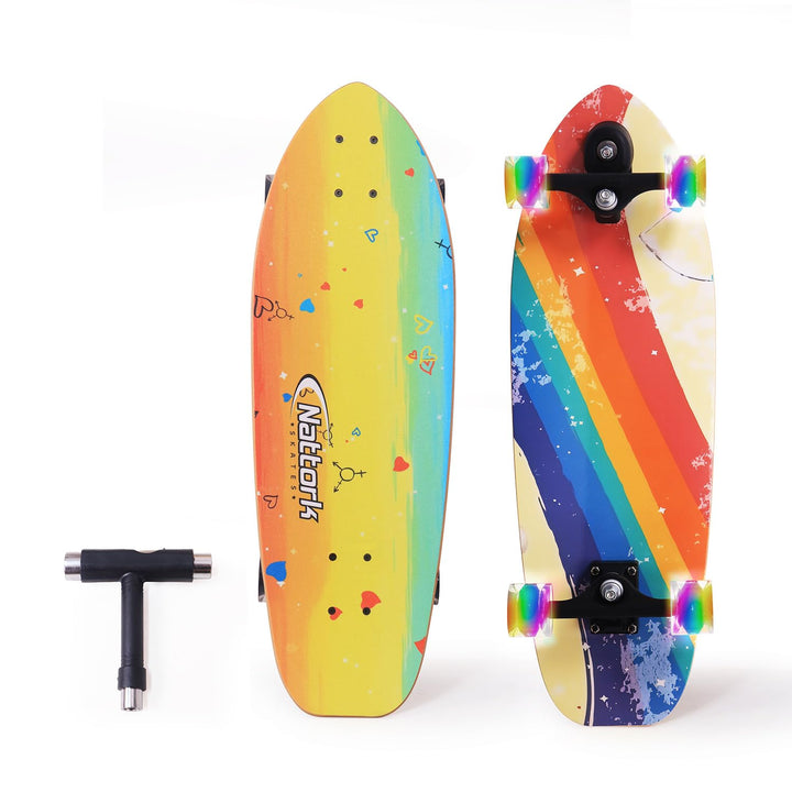 Nattork Complete Skateboards 29" x 8" Kids Skateboard Cruiser Skateboards for Beginners Double Kick