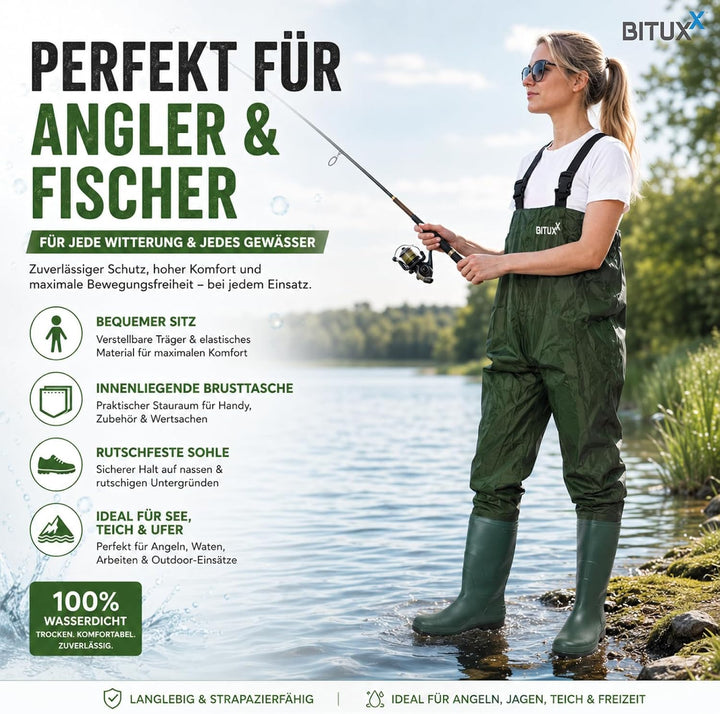 MS-Point Wathose Anglerhose Watstiefel Watt Fisch Teich Gummi PVC Nylon Gr. 46