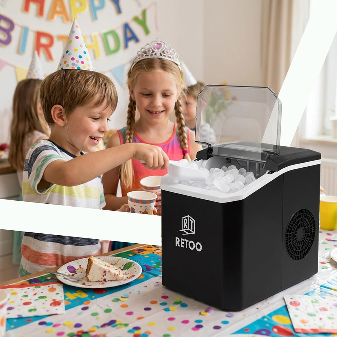 Retoo Eiswürfelmaschine 12 kg/24h, 9 Eiswürfel/6–12 Min | Selbstreinigung, 1,5 l , 2 Eisgrössen, Dis