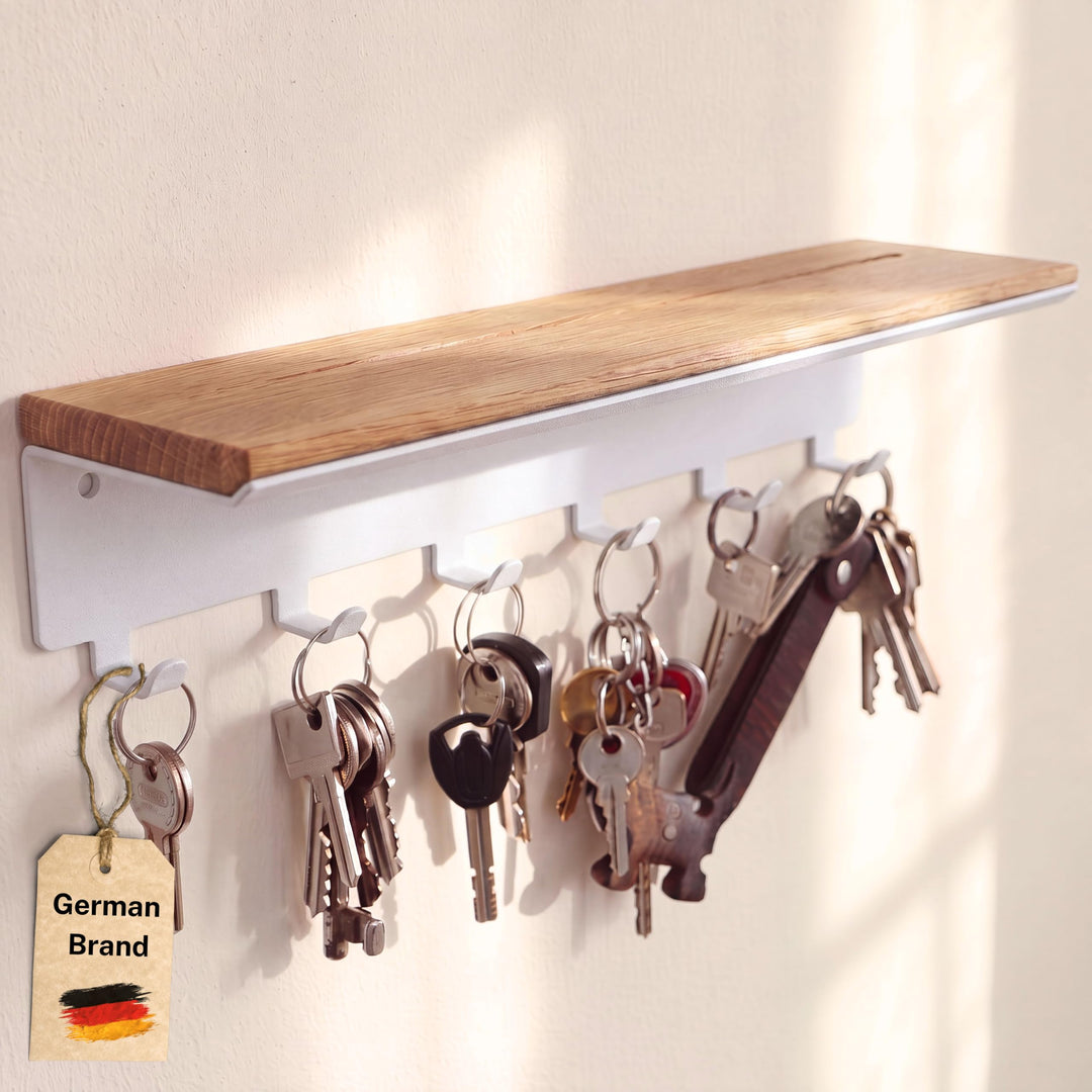 Astrein® | Schlüsselbrett mit 6 Haken | Schlüsselboard aus Holz | Eiche | Wandorganizer | Schlüsselk