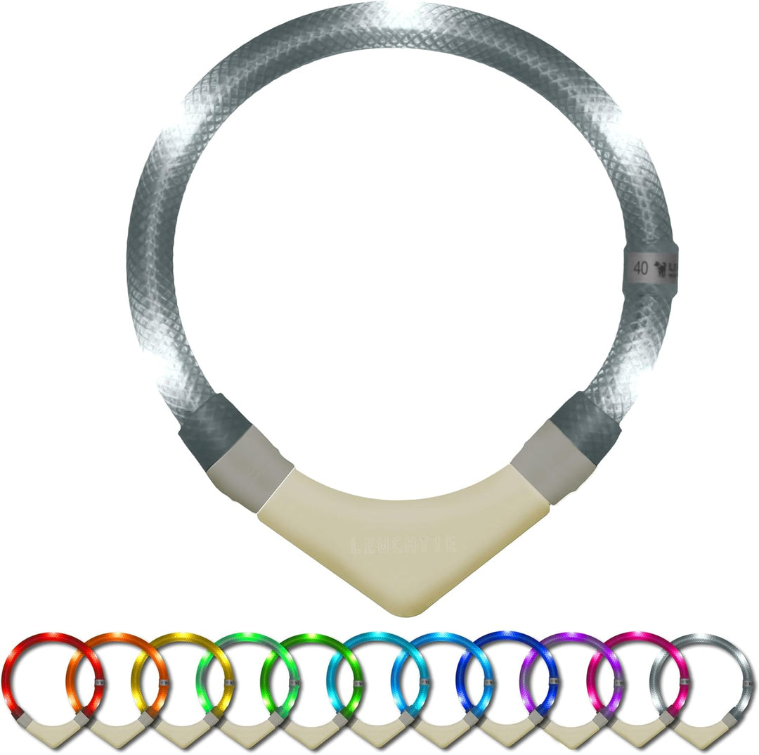 LEUCHTIE® Leuchthalsband Plus NL weiss Grösse 45 I nachleuchtend phosphoreszierendes Batterieteil I