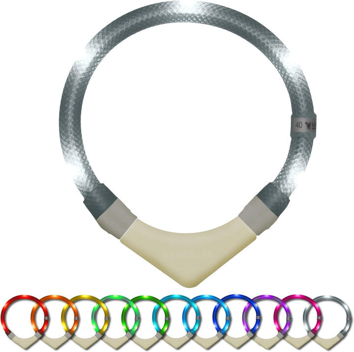 LEUCHTIE® Leuchthalsband Plus NL weiss Grösse 45 I nachleuchtend phosphoreszierendes Batterieteil I