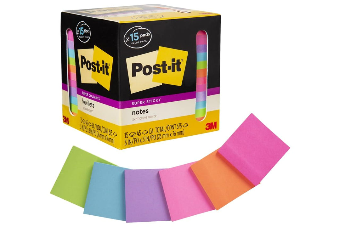 Post-it Haftnotizen, 7,6 x 7,6 cm, 15 Blöcke/Packung, 45 Blatt/Block, 2 x Klebekraft, verschiedene h