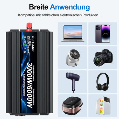 OLTEANP Spannungswandler 12v 230v 3000W -Modifizierte Sinus Wechselrichter 12v auf 230v Spannungswan