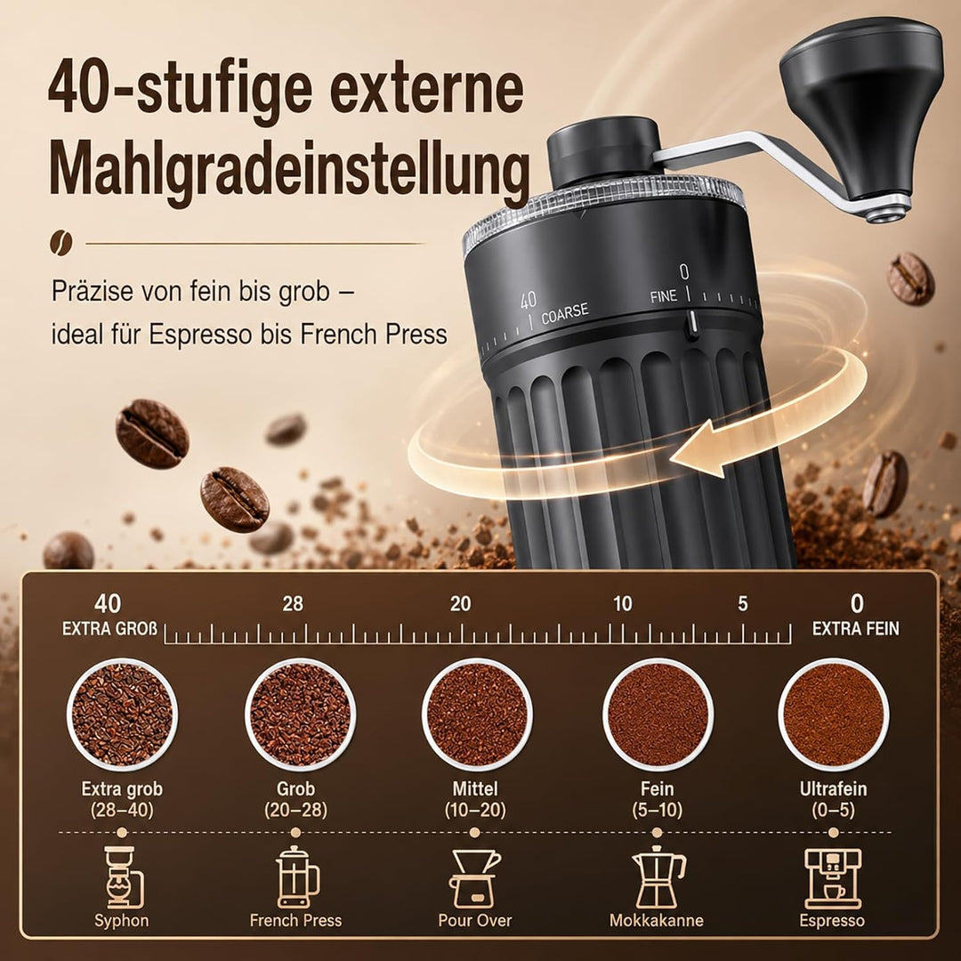 Externer Verstellbarer Kaffeemühle Manuell mit Hochpräzisen - Kaffeemühle mit 40 Einstellbaren Stufe