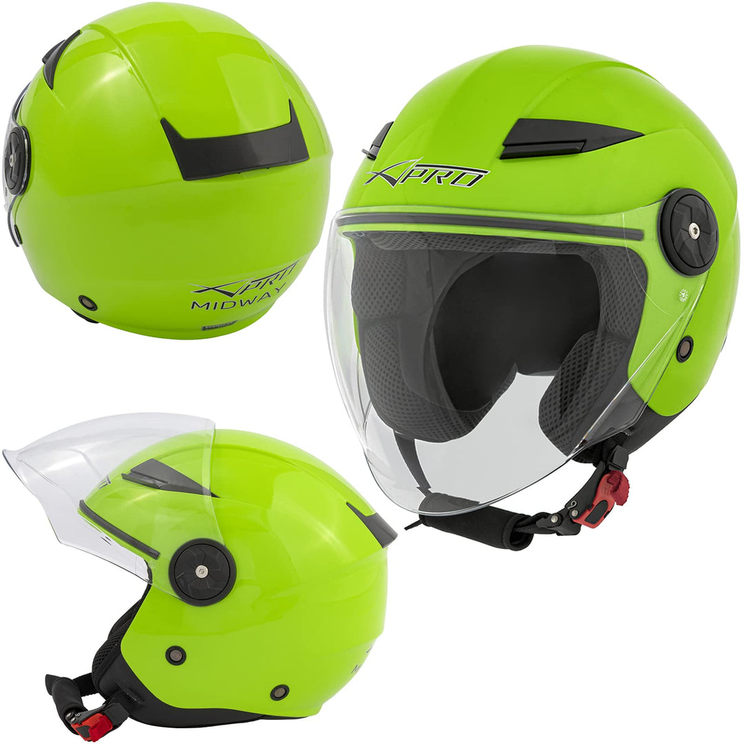Lange Visier Jet Motorradhelm City Roller ECE 22 Zertifikat Grün XS 53-54 cm ( XS) Grün, 53-54 cm (