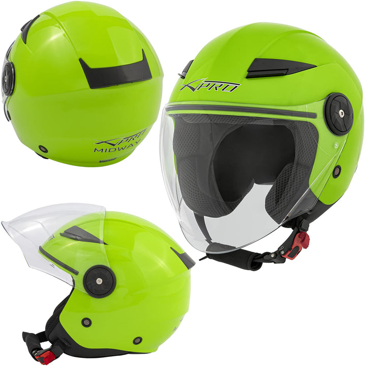 Lange Visier Jet Motorradhelm City Roller ECE 22 Zertifikat Grün XS 53-54 cm ( XS) Grün, 53-54 cm (
