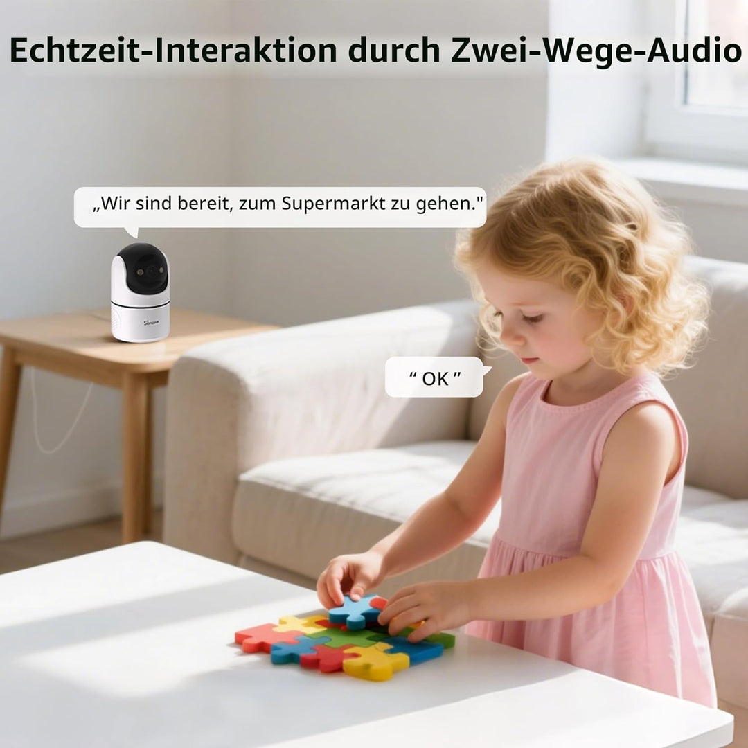 SONOFF Indoor Überwachungskamera 1080P, CAM-PT2 Schwenk-/Neige-WLAN-Kamera mit 360°-Sicht, Bewegungs