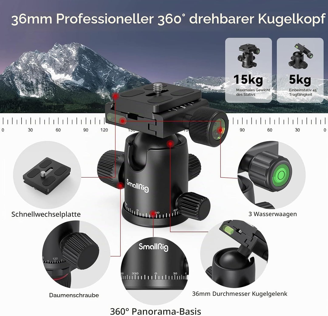 78"/200cm Kamerastativ, SMALLRIG Tripod Einbeinstativ mit 36mm 360 Panorama Kugelkopf, Professionell