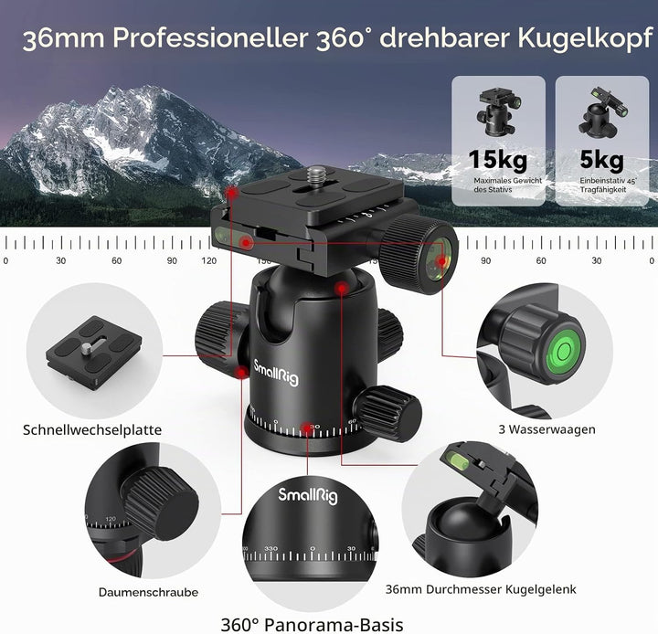 78"/200cm Kamerastativ, SMALLRIG Tripod Einbeinstativ mit 36mm 360 Panorama Kugelkopf, Professionell