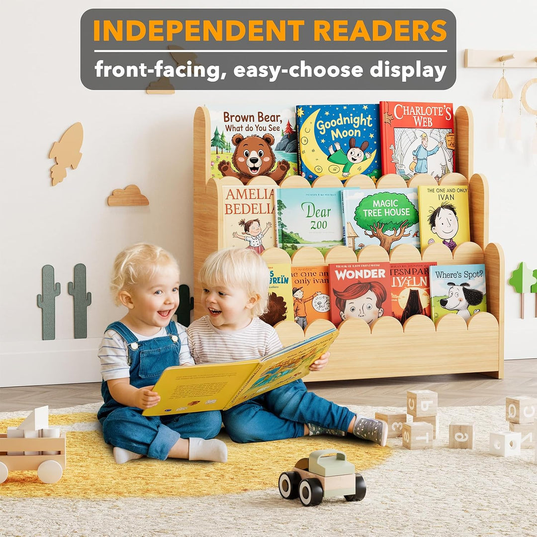 SpaceAid 3-stufiges Kinder Bücherregal mit geschwungenen Kanten, Montessori Bücherregal für Kleinkin