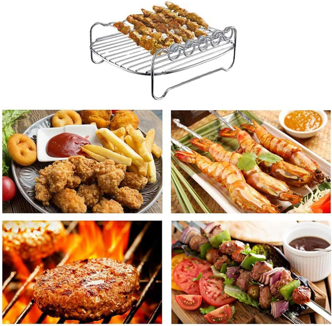 Doppelschicht Rack Mit 4 Spiessen, Verchromt, Optimiertes Ersatz Zubehörgestell Für Luftfritteusen K