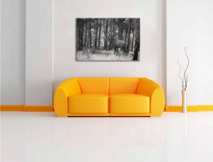 Pixxprint röhrender Hirsch als Leinwandbild/Grösse: 100x70 cm/Wandbild/Kunstdruck/fertig bespannt, 1