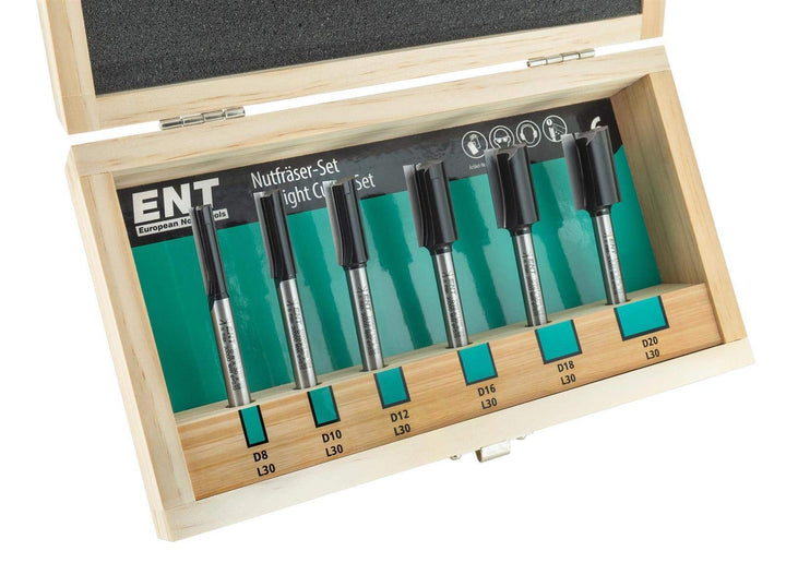 ENT 09010 6-tlg. Nutfräser Set - extra lang 90 mm - Hartmetall Grundschneide zum Einbohren Z2+1 - Ø