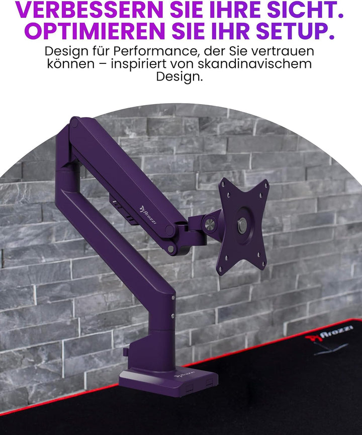 Arozzi Alzare Neo Single Gasdruckfeder-Monitorarm - Vollbewegung, Höhenverstellbar 21–50 cm, VESA 75