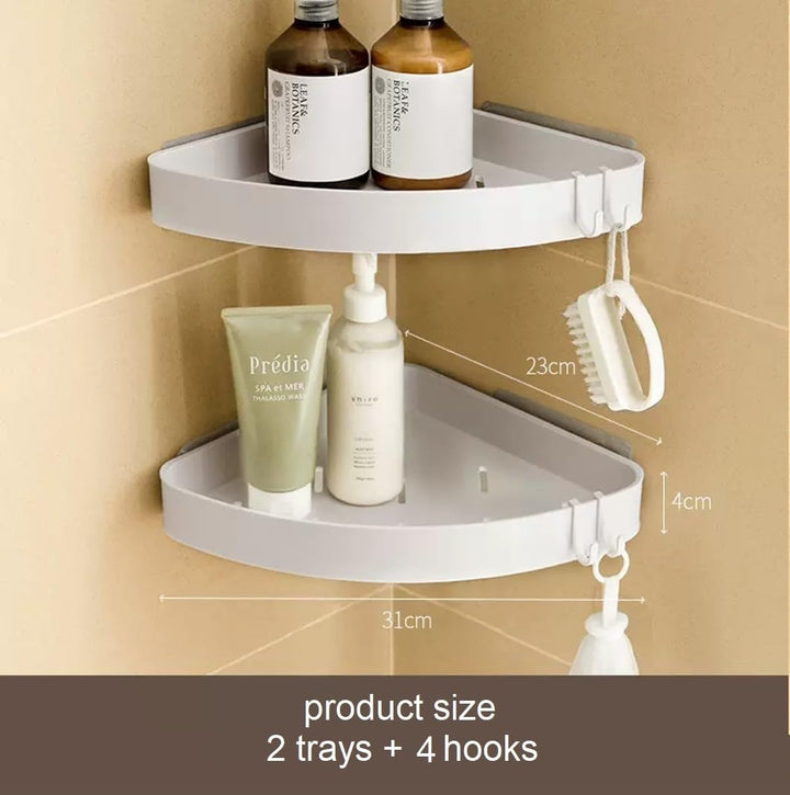 Duschablage Ohne Bohren Ecke, Duschregal Ecke Weiss mit 4 Haken, Badezimmer Regal Badregal, Eckregal