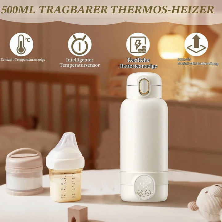 Cordless Portable Bottle Warmer,500ml Tragbarer Flaschenwärmer Baby,37 Bis 55 Grad Einstellbar mit L