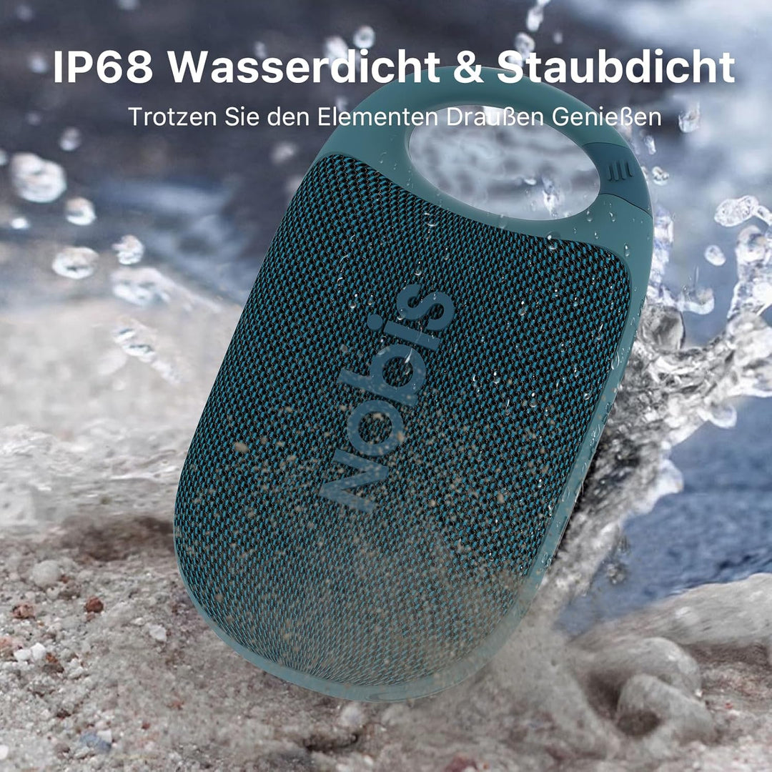 NOBIS Clip N1 Tragbarer Bluetooth Lautsprecher mit App, Beat-Modus, bis zu 24 Stunden Spielzeit, IP6
