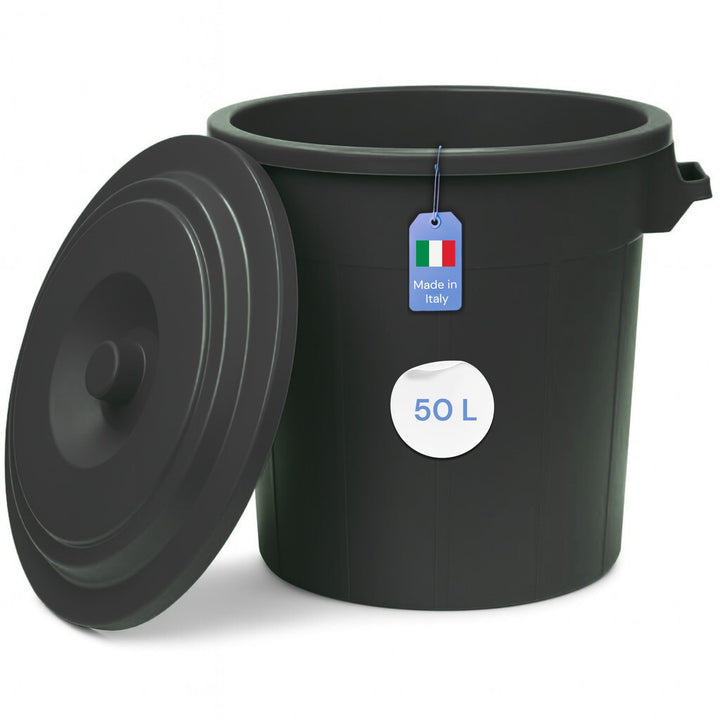 YourCasa Mülltonne 50L - Mülleimer mit Deckel verschliessbar - Tonne mit Trageriffen für Garten - Fu