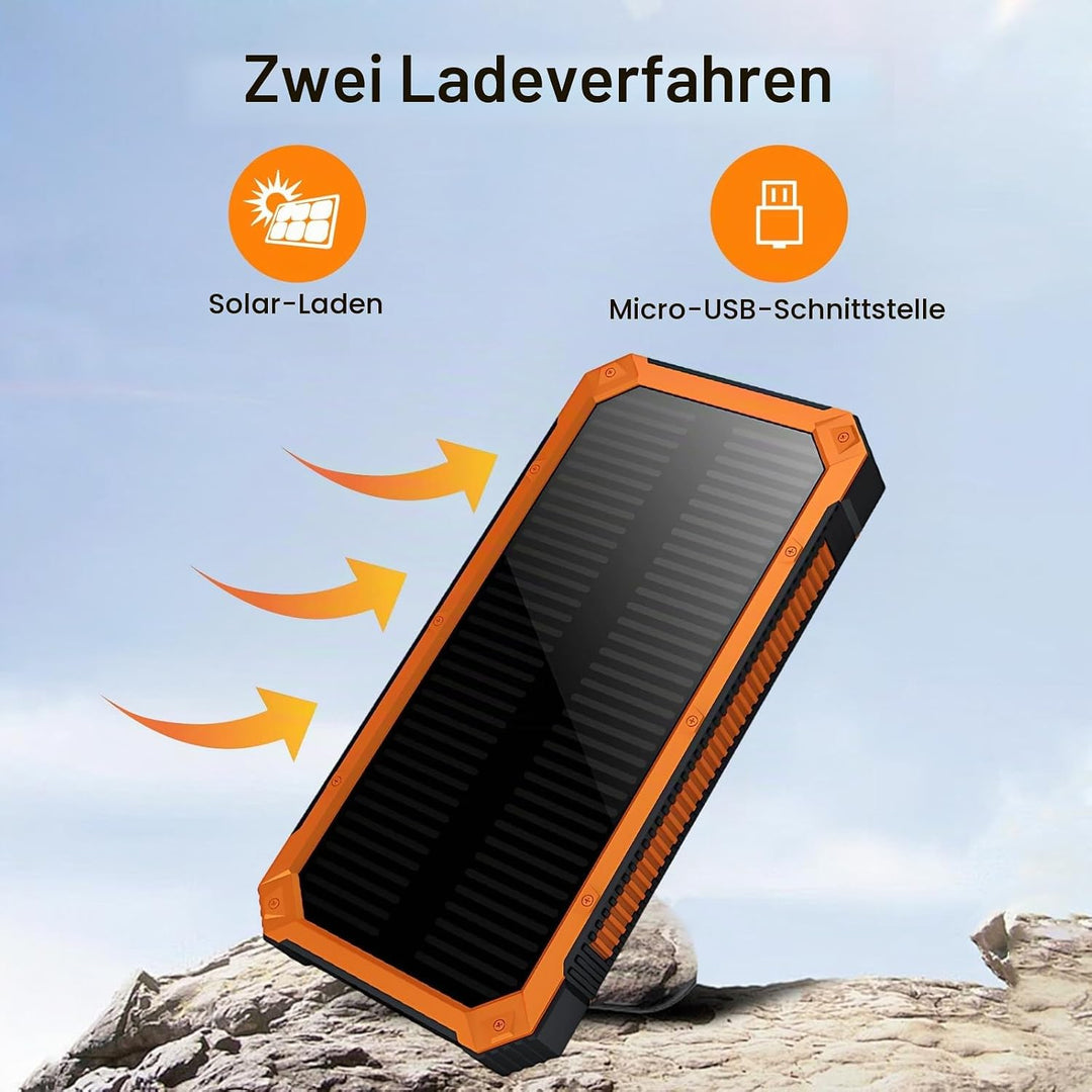 Ruiqas 20.000 mAh Solar-Powerbank, tragbares Camping-Solar-Ladegerät, Akku mit Zwei USB-Anschlüssen