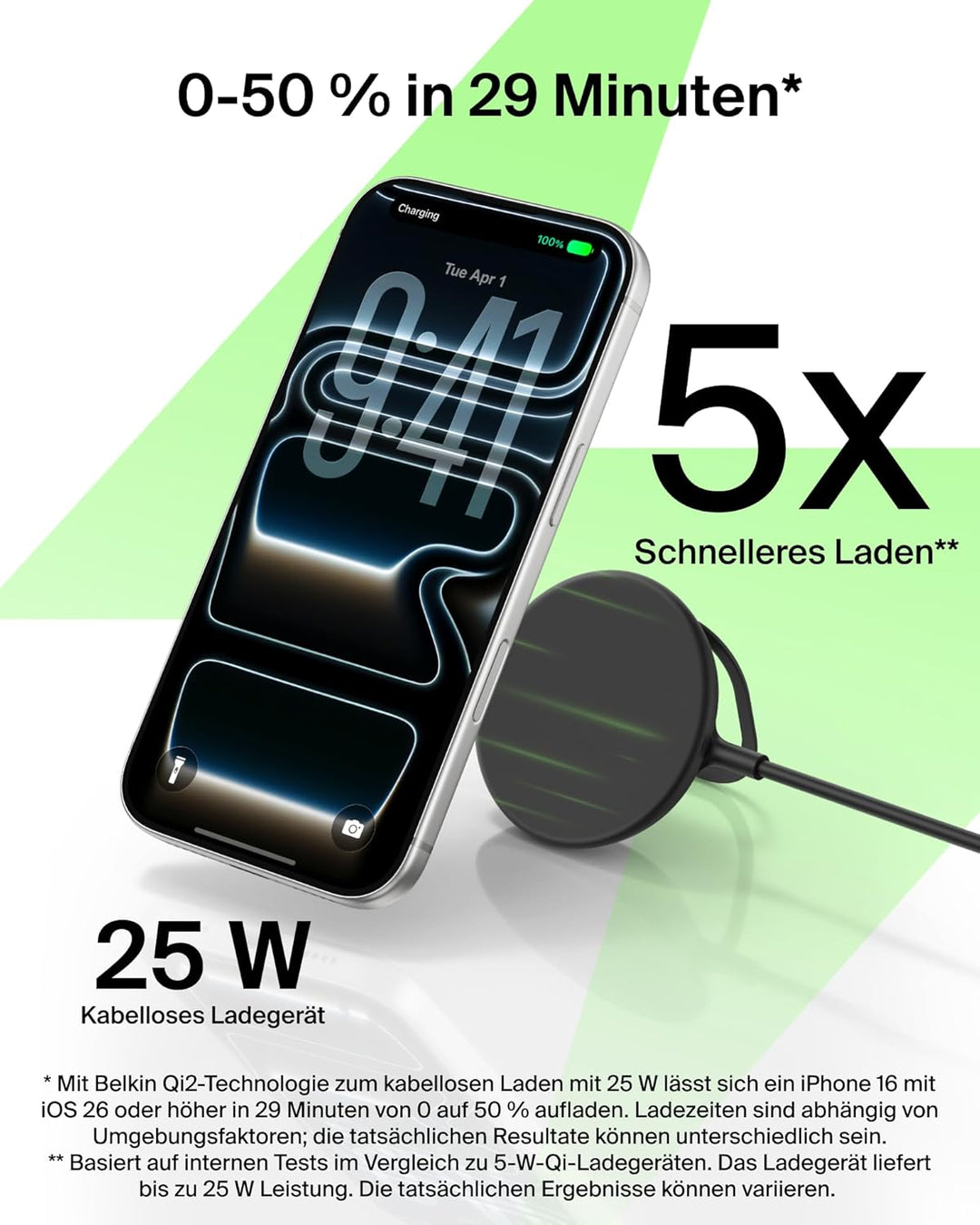 Belkin UltraCharge Wireless Charger mit Qi2 25W, Kompatibel mit MagSafe Ladegerät mit Passiver Kühlt