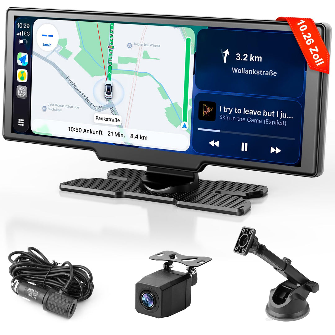 Carplay Display für Apple Car Play Android Auto 10,26 Zoll Tragbares Wireless CarPlay mit 1080P Rück