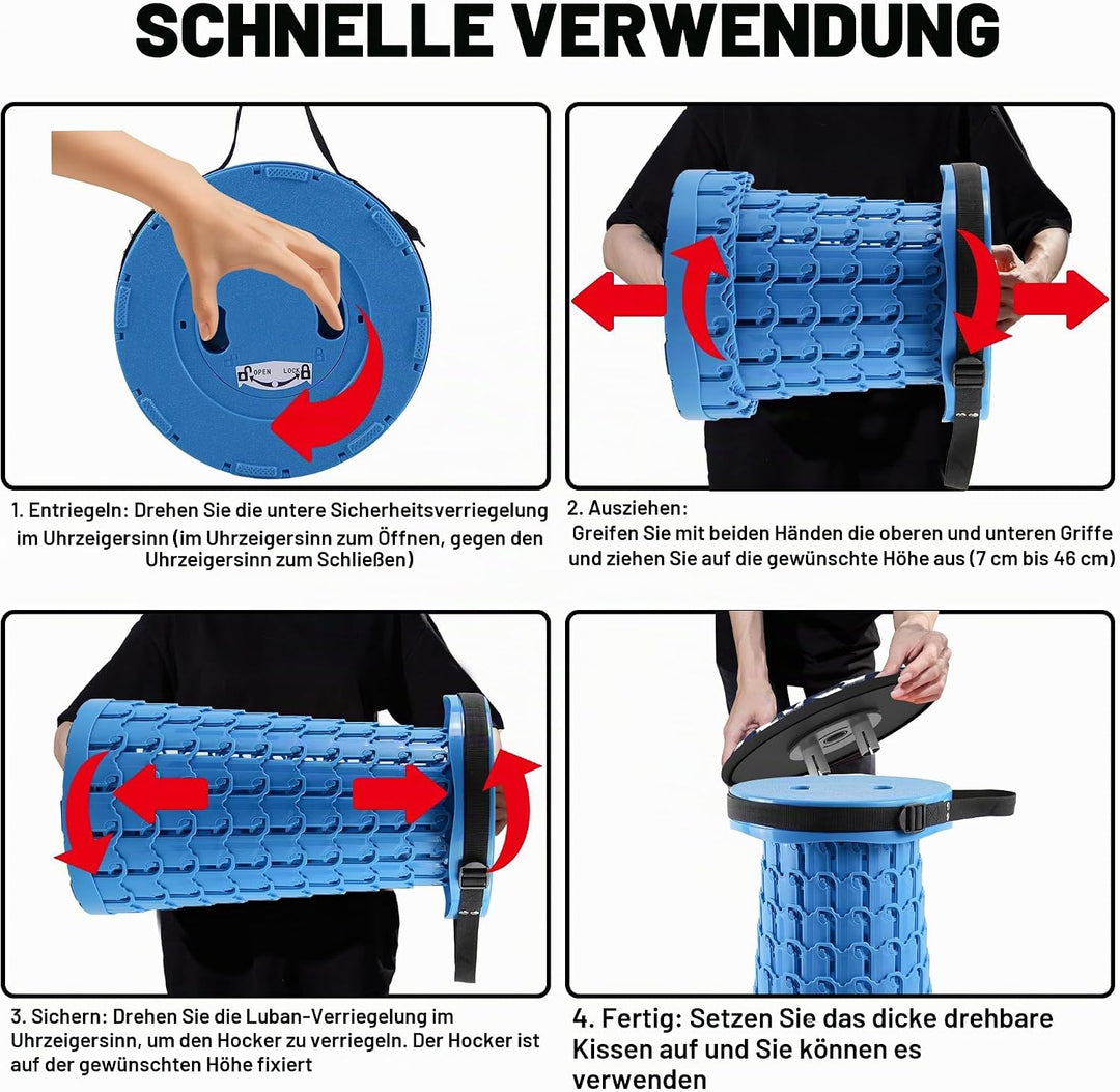 ALEVMOOM Tragbarer Klapphocker,Camping Hocker Teleskophocker,Klappbarer Hocker,Mini Leichte Campingh