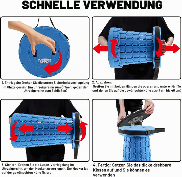 ALEVMOOM Tragbarer Klapphocker,Camping Hocker Teleskophocker,Klappbarer Hocker,Mini Leichte Campingh